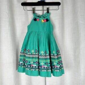 NEW! Isaac Mizrahi Tassel Dress 2T Embroidery Lined Teal Mexican Fiesta Easter
